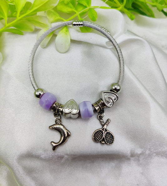 Imported Elegant Dolphin Charm Pandora Bracelet with Purple Accents | Premium Bracelet for Girls & Women | Fashion Jewellery