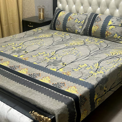 Gull Ahmad grey with Black and yellow desing 1 flat sheet and 2 pillow