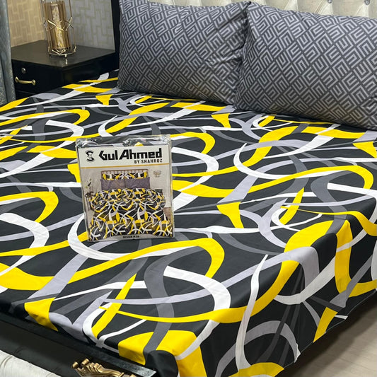 black with yellow white and grey circle design