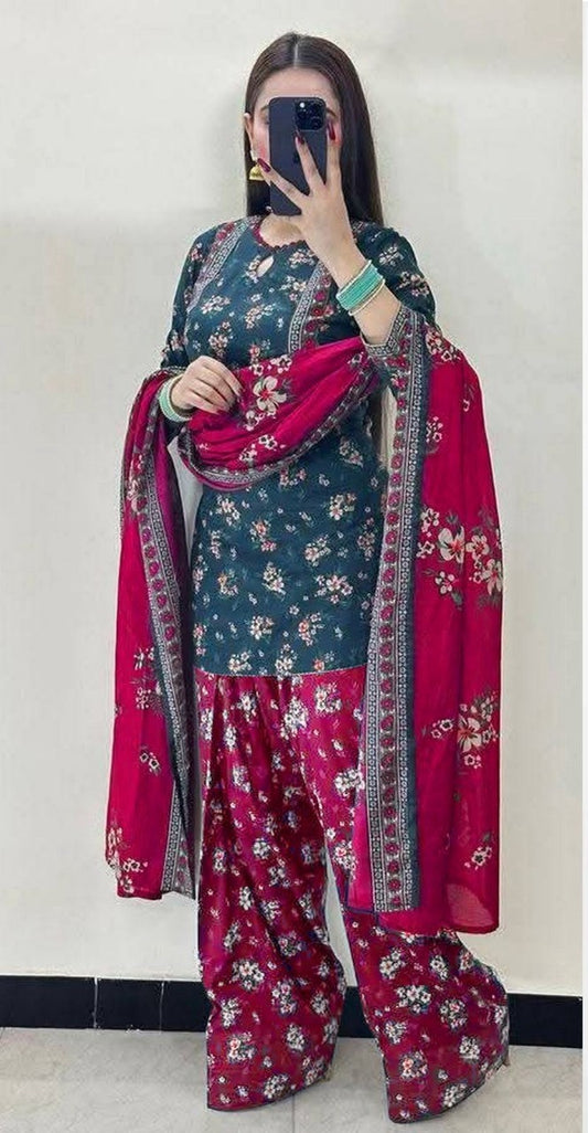 Dark pink with zink  3-Piece Khaddar Suit – Bin Saeed | Winter Luxe Collection