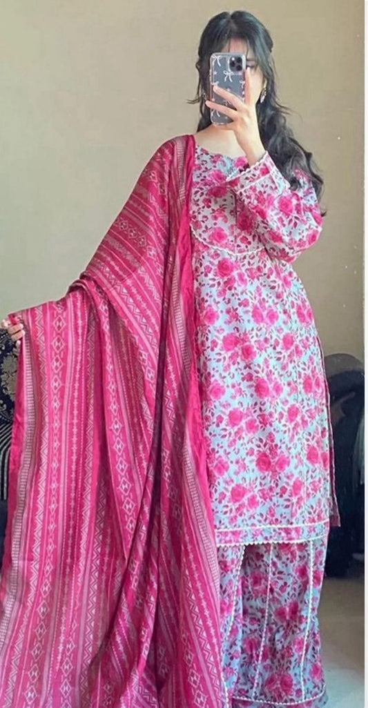 Pink  3-Piece Khaddar Suit – Bin Saeed | Winter Luxe Collection