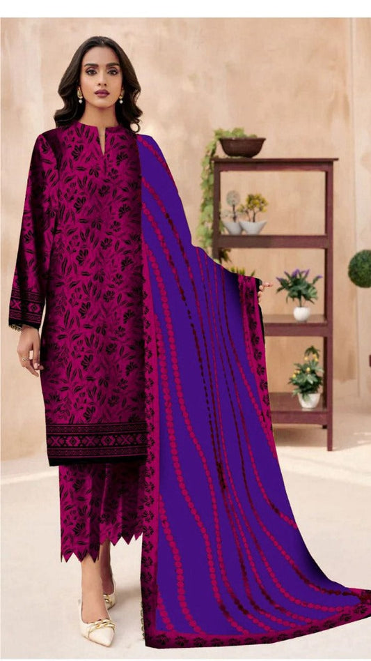 Dark pink  Nishat Dhanak 3-Piece Suit | Winter Collection