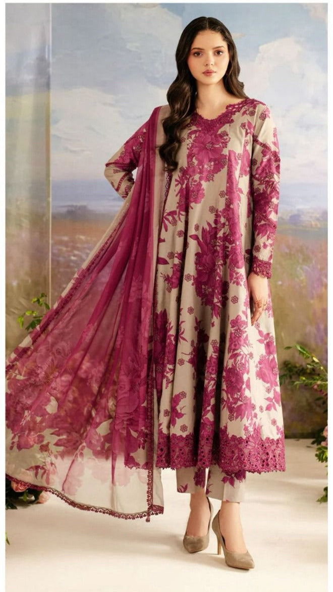 Dark pink  IZNiK Dhanak 3-Piece Suit | Winter Collection