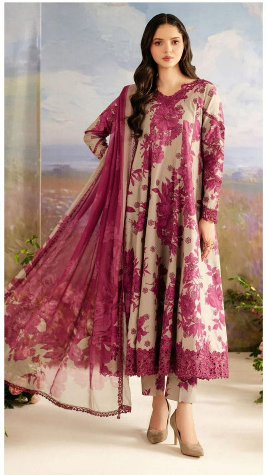 Dark pink  IZNiK Dhanak 3-Piece Suit | Winter Collection