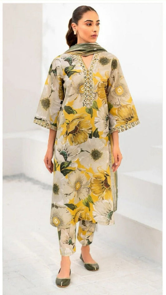 Yellow IZNik Dhanak 3-Piece Suit | Winter Collection
