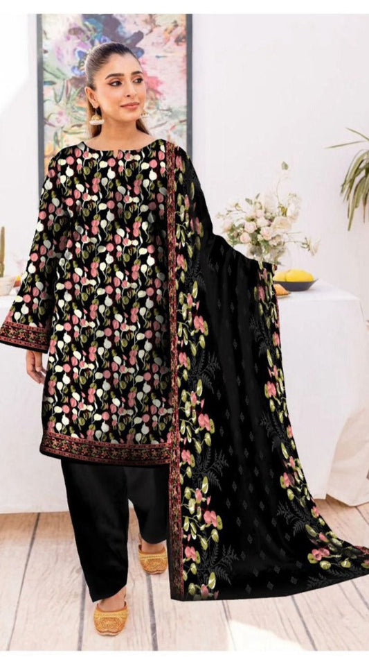 Black Nishat Dhanak 3-Piece Suit | Winter Collection