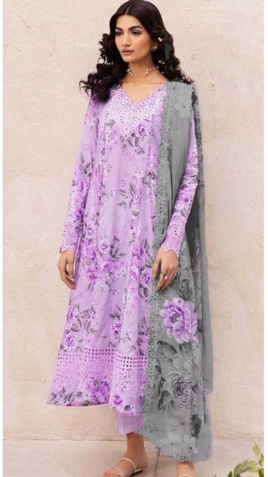 Lilac IZNiK Dhanak 3-Piece Suit | Winter Collection