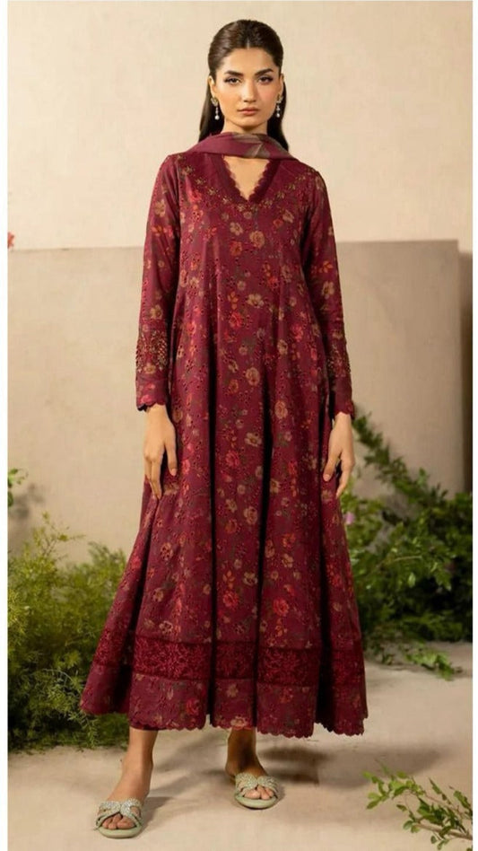 Maroon  IZNiK Dhanak 3-Piece Suit | Winter Collection