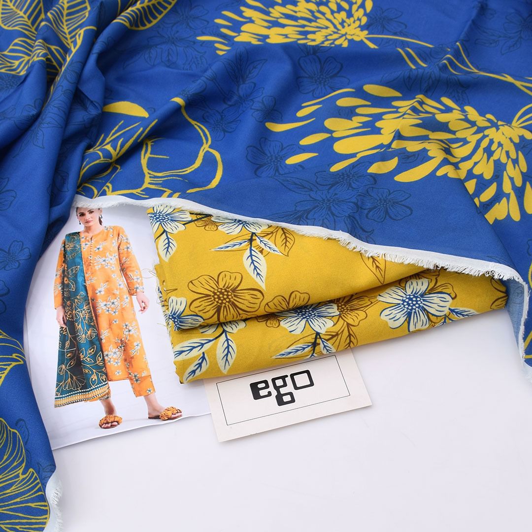 Ego Viscose 3-Piece Unstitched Suit – Mustard & Blue Digital Print | Winter Collection 2025