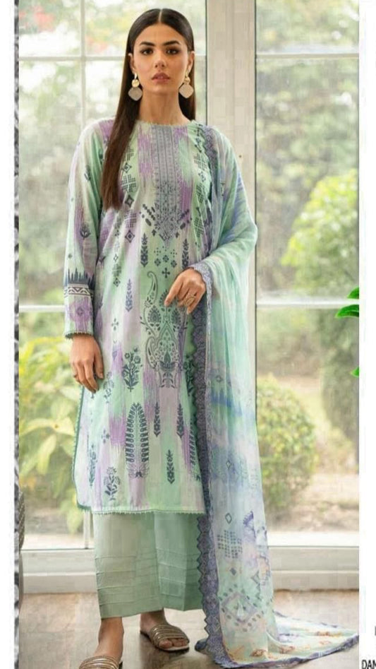 SEA GREEN Orient 3-Piece Digital Printed Suit – Timeless Elegance