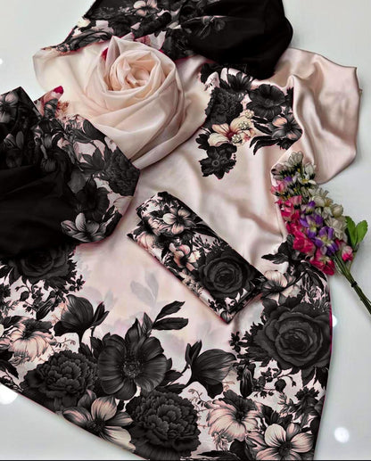 Beige with Black Printed 3-Piece Suit – Shamooz Silk Elegance