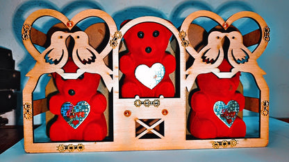 Romantic Wooden Gift Box with Teddy Bears – Perfect for Special Surprises!