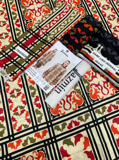Beige printed  Viscose 3-Piece Suit – Jazmin Winter Collection | Digital Printed Luxury Outfit