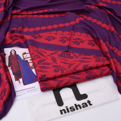 Dark pink  Nishat Dhanak 3-Piece Suit | Winter Collection
