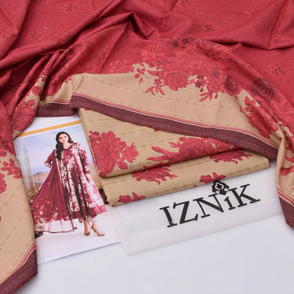 Dark pink  IZNiK Dhanak 3-Piece Suit | Winter Collection