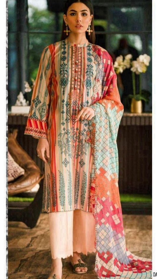 Peach Orient 3-Piece Digital Printed Suit – Timeless Elegance