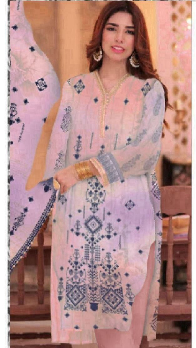 Light pink Orient 3-Piece Digital Printed Suit - Timeless Elegance