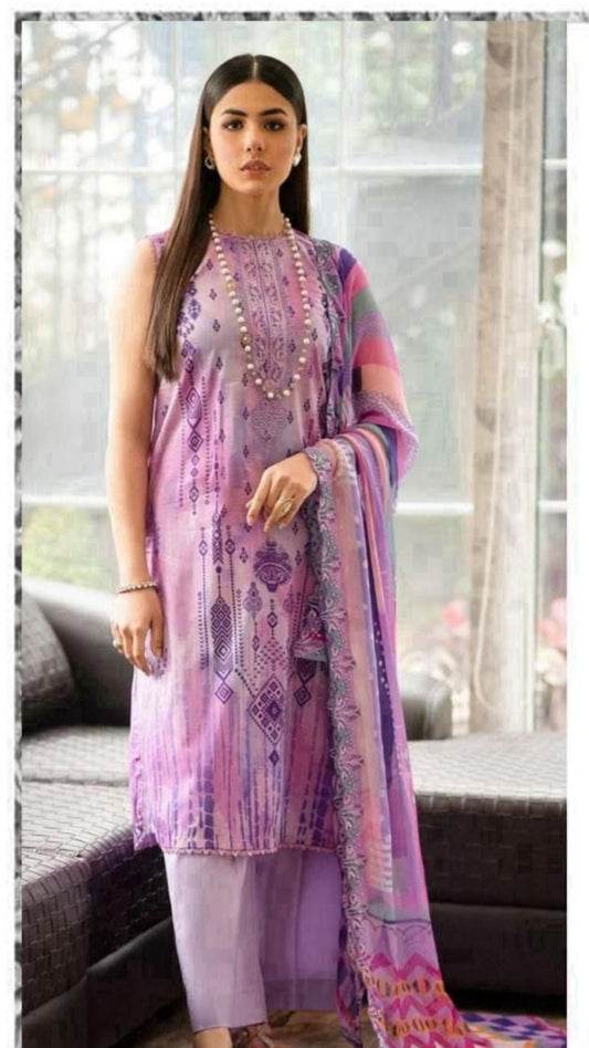 Lilac Orient 3-Piece Digital Printed Suit – Timeless Elegance