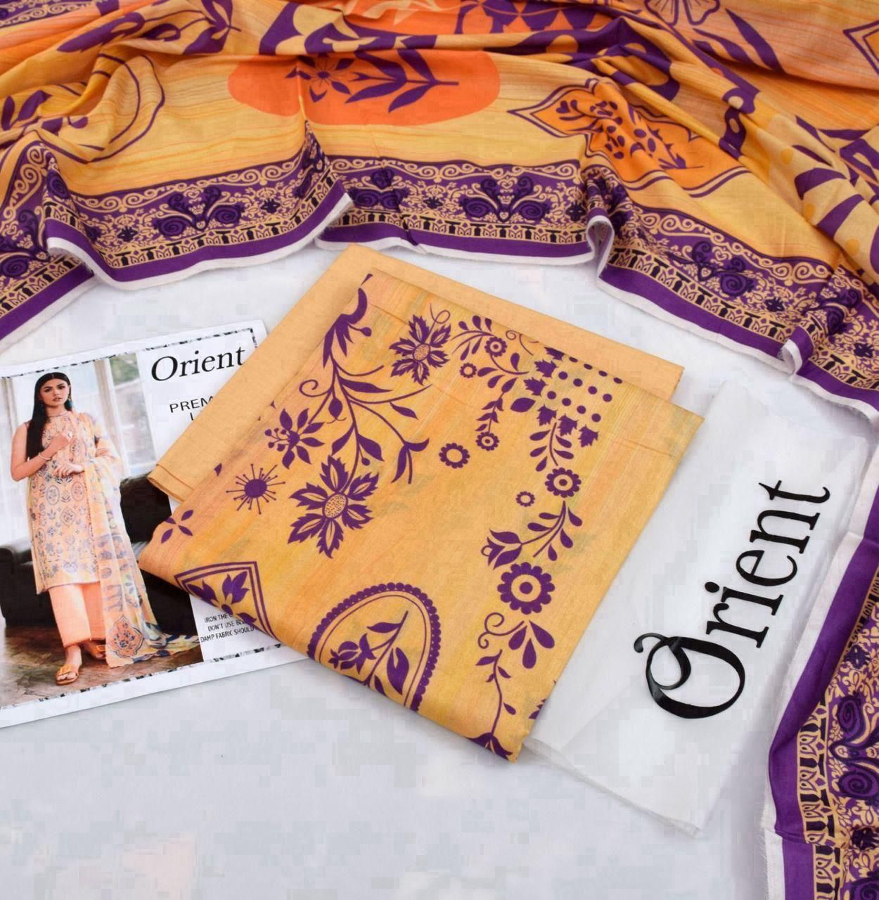 Light Yellow Orient 3-Piece Digital Printed Suit - Timeless Elegance