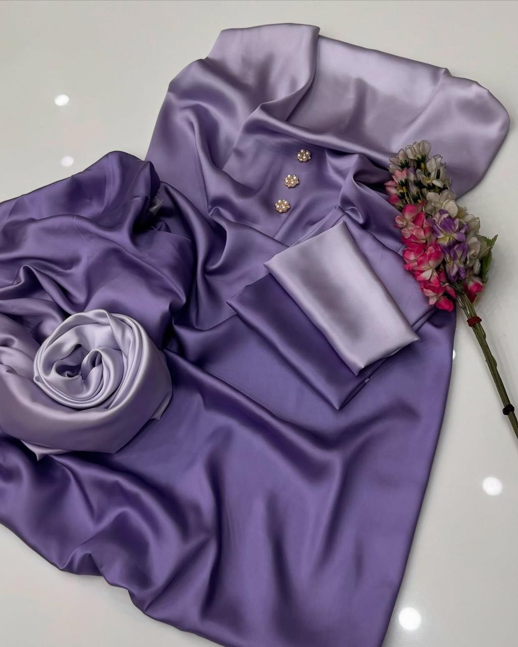 Light Purple Tie & Dye Digital Printed 3PC Shamooz Silk Set