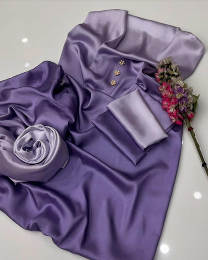 Light Purple Tie & Dye Digital Printed 3PC Shamooz Silk Set