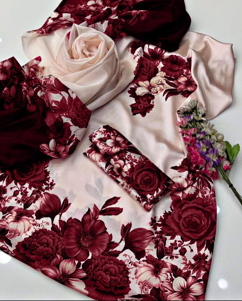 Dark purple Printed 3-Piece Suit – Shamooz Silk Elegance