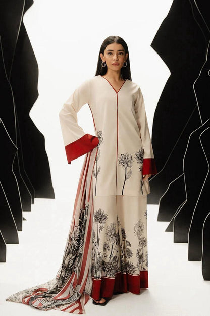 White with Red Printed 3-Piece Suit – Shamooz Silk Elegance