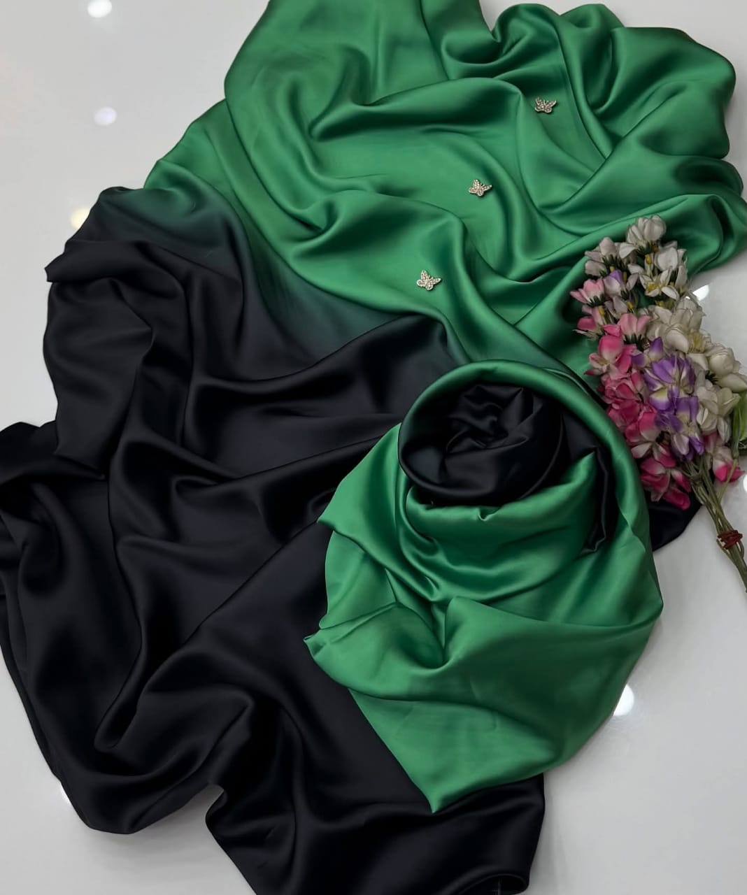 Dark Green Tie & Dye Digital Printed 3-Piece Suit – Shamooz Silk Elegance