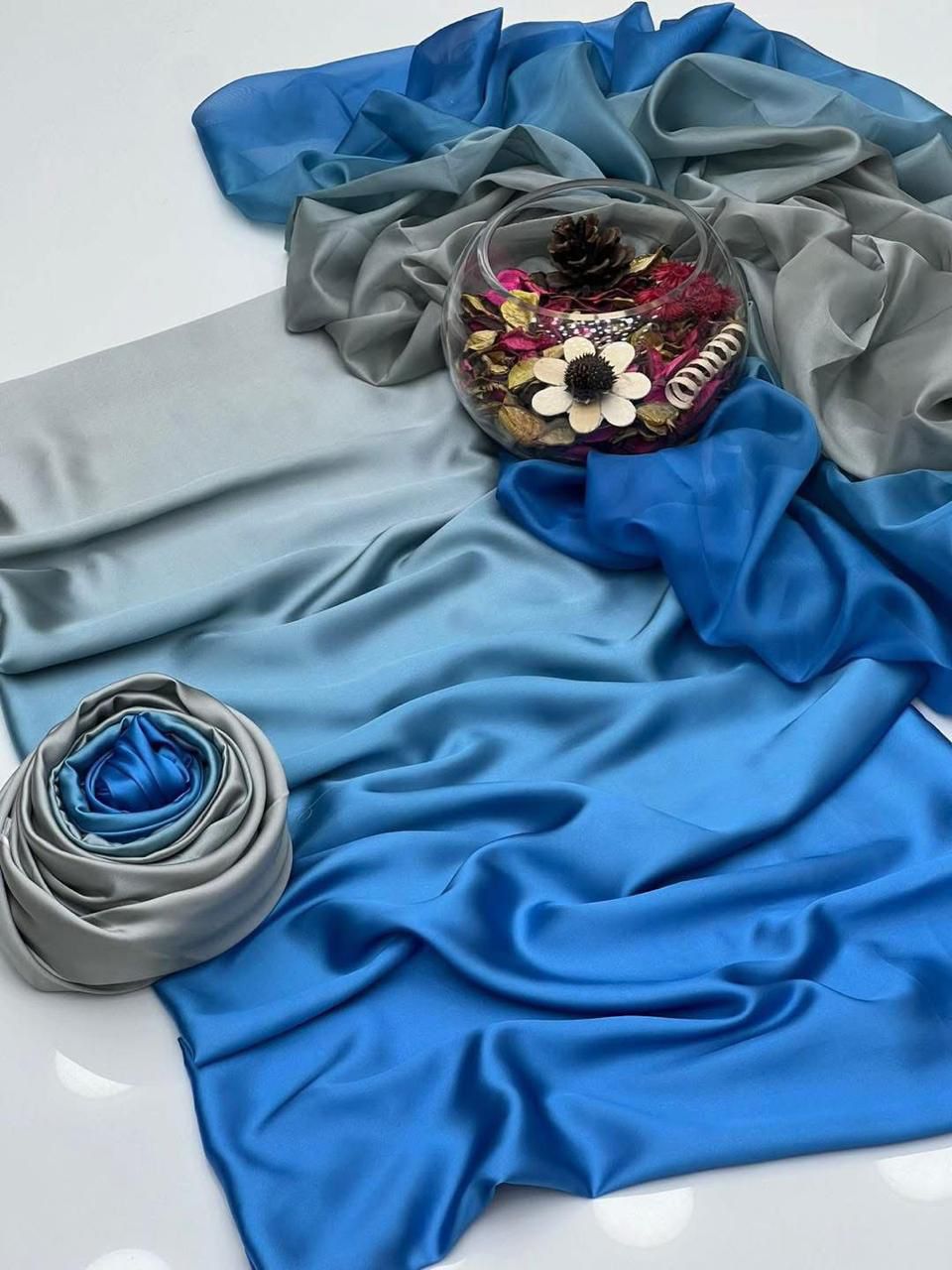 Sky blue Tie & Dye Digital Printed 3PC Shamooz Silk Set