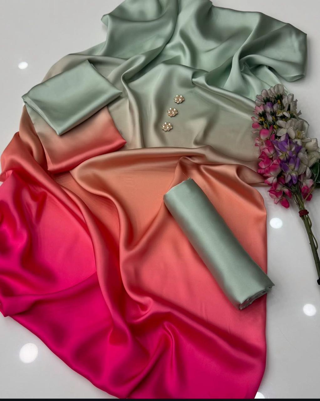 Sea Green Tie & Dye Digital Printed 3PC Shamooz Silk Set