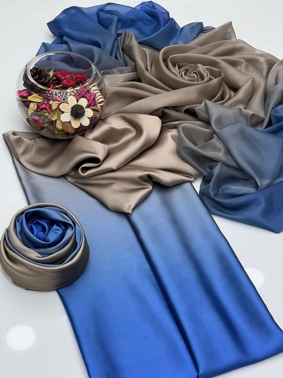 Blue with Grey Tie & Dye Digital Printed 3PC Shamooz Silk Set