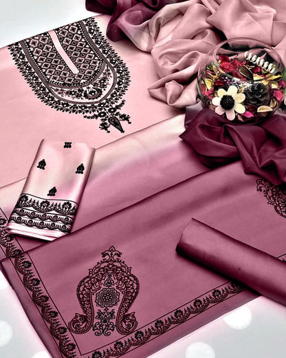 Pink Tie & Dye Digital Printed 3PC Shamooz Silk Set