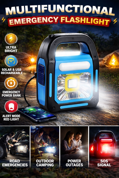 Multifunctional Solar Emergency Lantern – Rechargeable LED Camping Light with Power Bank & SOS Alert