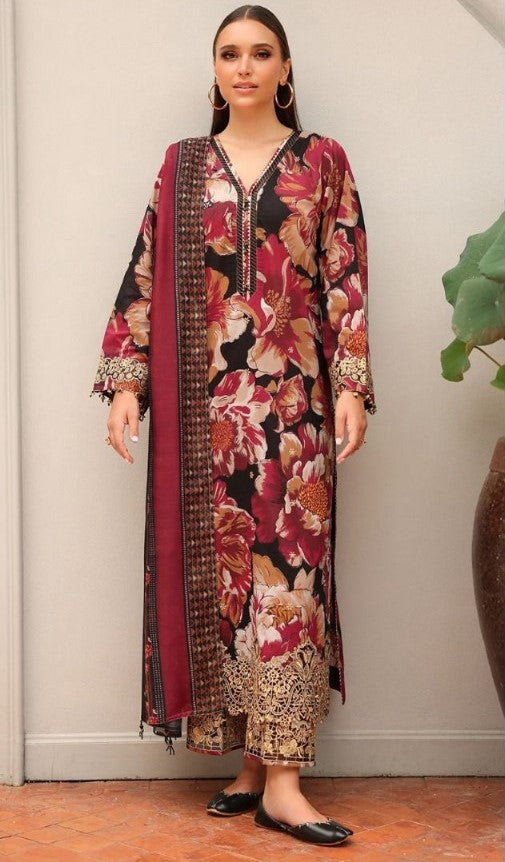 Black and red Baroque Premium Lawn Suit 3pc