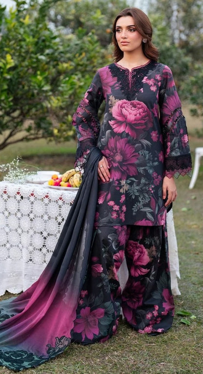 Black and pink flowers | Iznik Premium Lawn Suit 3pc