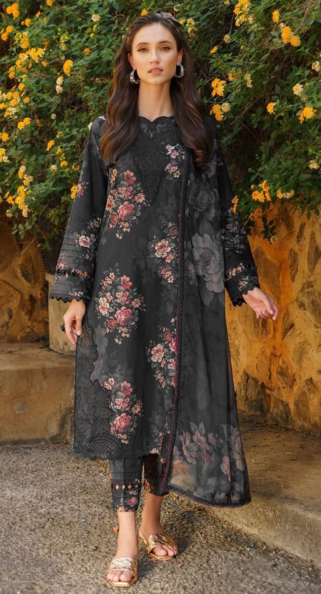 Black and orange Iznik Premium Lawn Suit 3pc