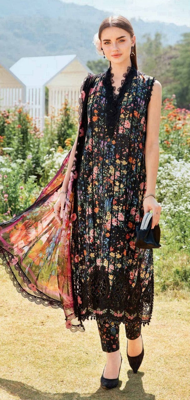 Black and multicolor flowers | Maria.B Premium Lawn Suit 3pc
