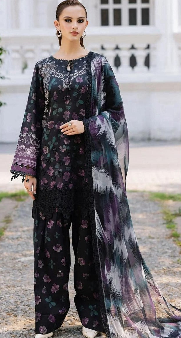 Black floral & abstract 3pcs khaddar collection | Iznik