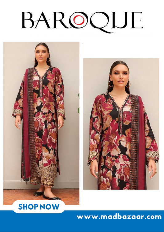 Black and red Baroque Premium Lawn Suit 3pc