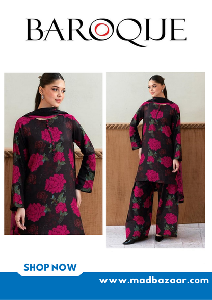 Black and pink Baroque Premium Lawn Suit 3pc