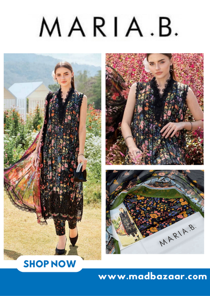 Black and multicolor flowers | Maria.B Premium Lawn Suit 3pc