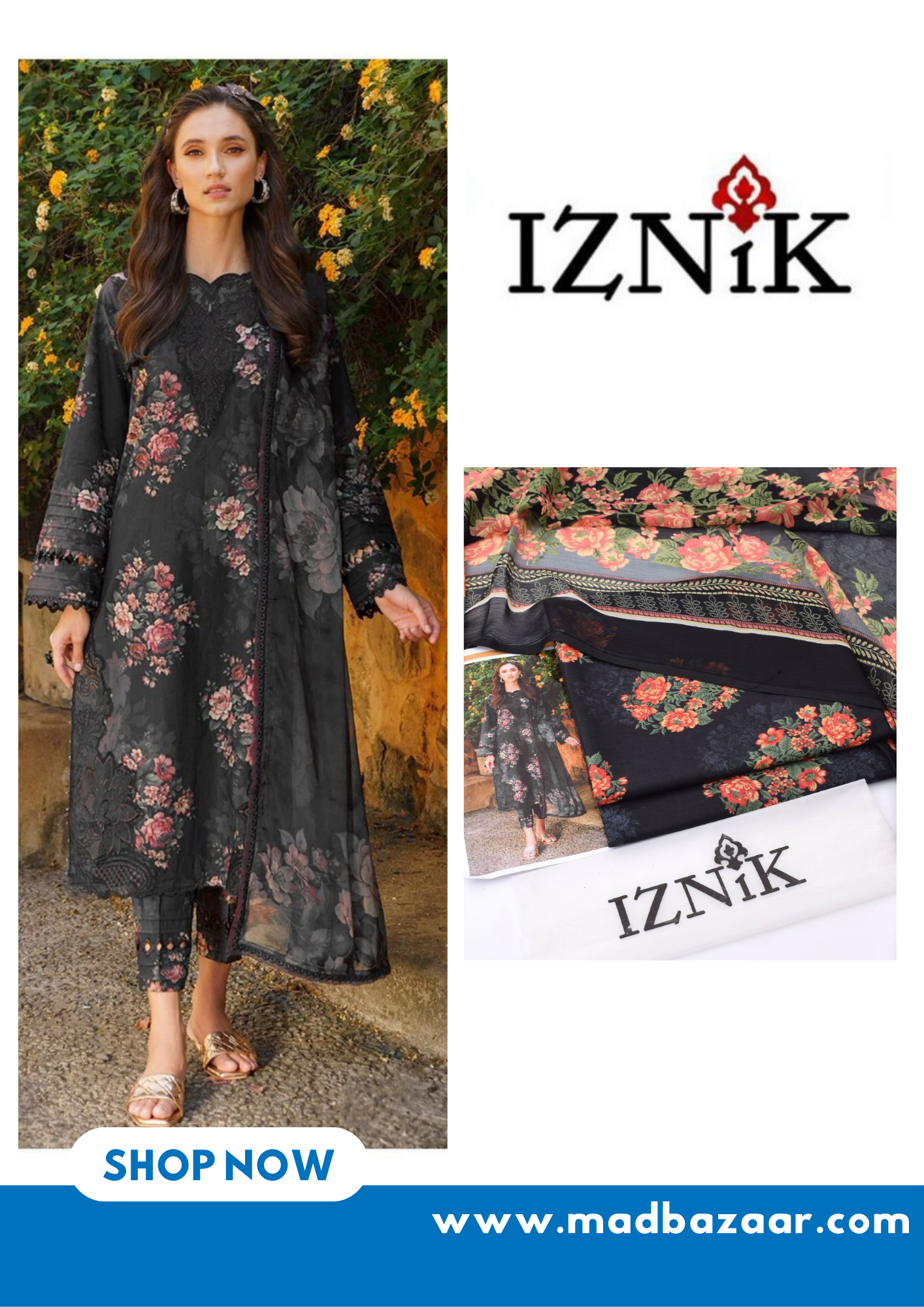 Black and orange Iznik Premium Lawn Suit 3pc
