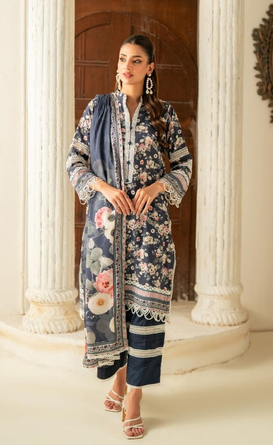 Ditsy printed 3pcs suit | Navy blue and white | Salina's summer collection