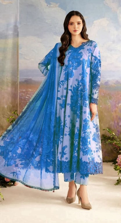 White and blue flowers suit | Iznik Premium Lawn Suit 3pc