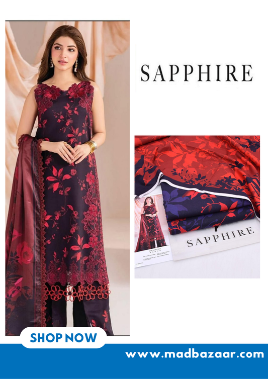Sapphire collection | 3pcs khaddar suit | navy blue & maroon