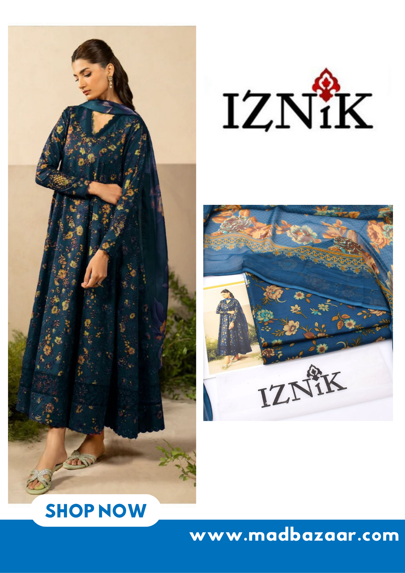 Zinc color Iznik Premium Lawn Suit 3pc