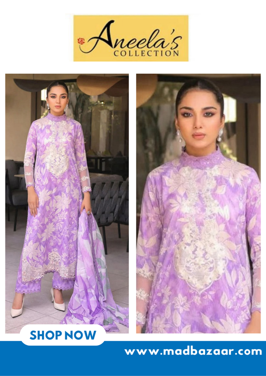 Lilac Premium Lawn Suit 3pc | Aneela's