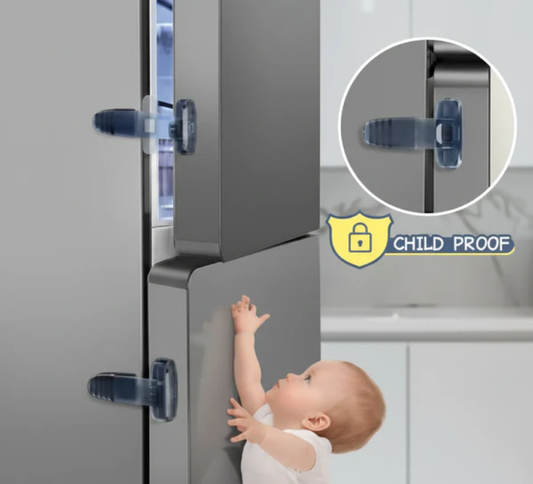 Child Proof Refrigerator Lock – Double Button Safety Latch for Fridges & Freezers | Strong Adhesive, No-Drill Baby Safety Lock