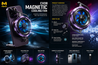 CX08 Magnetic Cooling Fan – High-Speed RGB Mobile Phone Cooler (Gaming Edition)