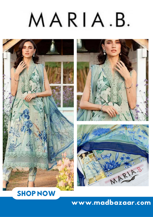 Light blue Premium Lawn Suit 3pc -Maria.B